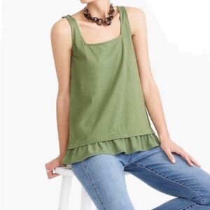 J. Crew Square Neck Black Ruffle Hem Tank Top